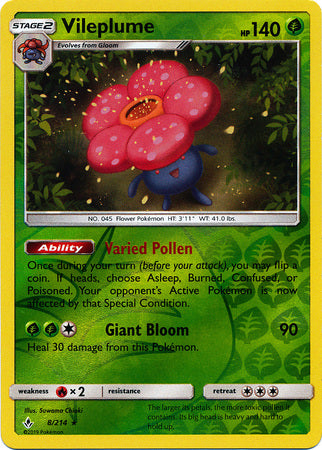 Unbroken Bonds - 008/214 - Vileplume - Reverse Holo