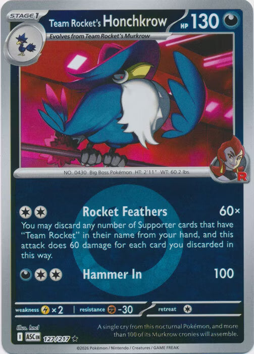 Ascended Heroes - 127/217 - Team Rocket's Honchkrow - Energy Reverse Holo