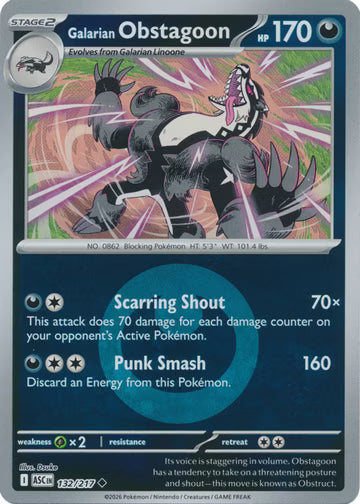 Ascended Heroes - 132/217 - Galarian Obstagoon - Energy Reverse Holo