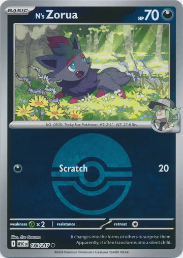 Ascended Heroes - 136/217 - N's Zorua - Ball Reverse Holo