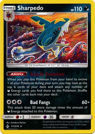 Unbroken Bonds - 111/214 - Sharpedo - Reverse Holo