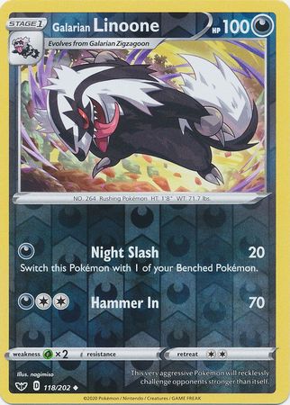 Sword & Shield - 118/202 - Galarian Linoone - Reverse Holo