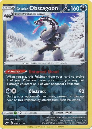Sword & Shield - 119/202 - Galarian Obstagoon - Reverse Holo