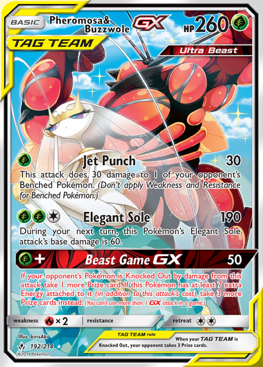 Unbroken Bonds - 192/214 - Pheromosa &amp; Buzzwole GX (Tag Team)