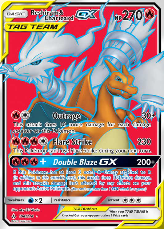 Unbroken Bonds - 194/214 - Reshiram &amp; Charizard GX (Tag Team)