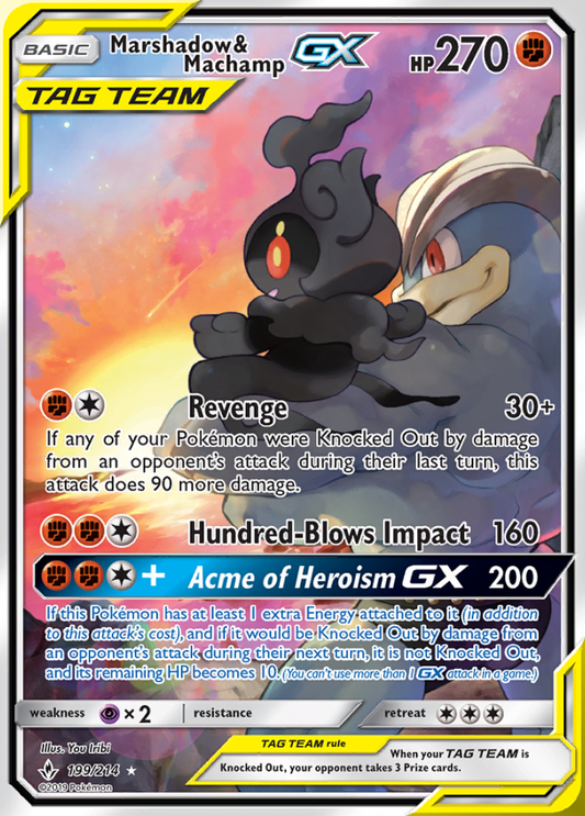 Unbroken Bonds - 199/214 - Marshadow &amp; Machamp GX (Tag Team)