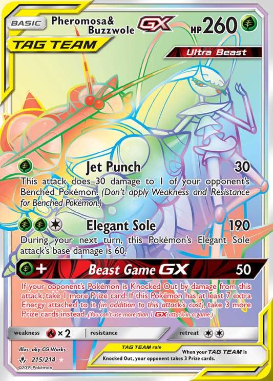 Unbroken Bonds - 215/214 - Pheromosa &amp; Buzzwole GX (Tag Team)