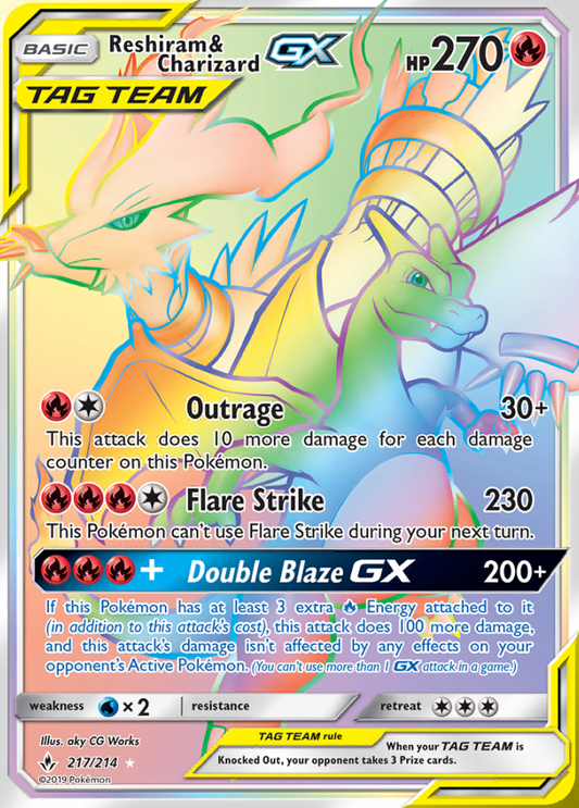 Unbroken Bonds - 217/214 - Reshiram &amp; Charizard GX (Tag Team)