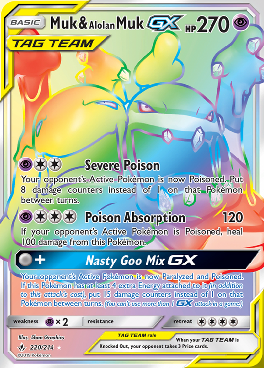 Unbroken Bonds - 220/214 - Muk &amp; Alolan Muk GX (Tag Team)